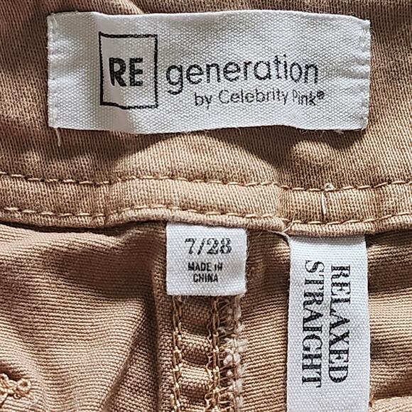 Celebrity Pink Cargo Relaxed Straight Fit Jeans Warm Taupe Juniors Size 7/28 - Picture 3 of 11